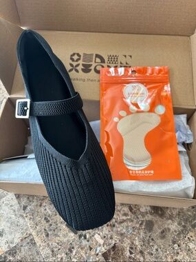 Black Knit Mary Jane Flat Shoe with Buckle